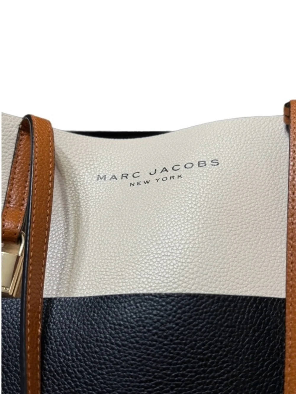 Marc Jacobs Grind Colorblock Leather Tote Bag Cream Black